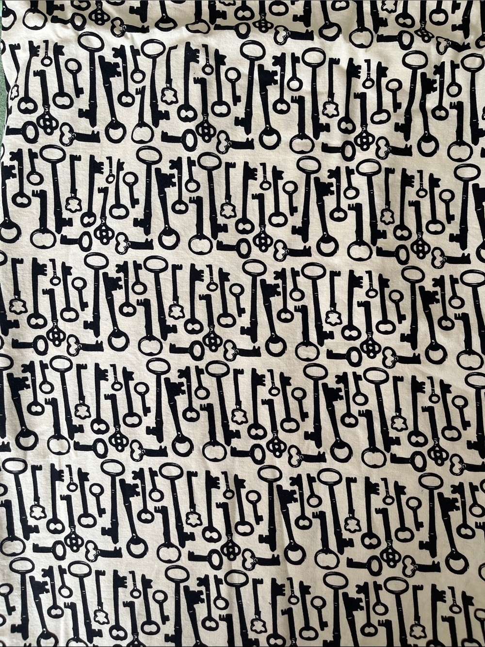 Key Print Cotton Fabric, Black on Cream 42.5” wide x 2 yards long